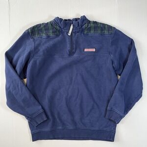 Vineyard Vines Shep Shirt‎ Women's Medium Blue Plaid Shoulder 1/4 Zip Pullover